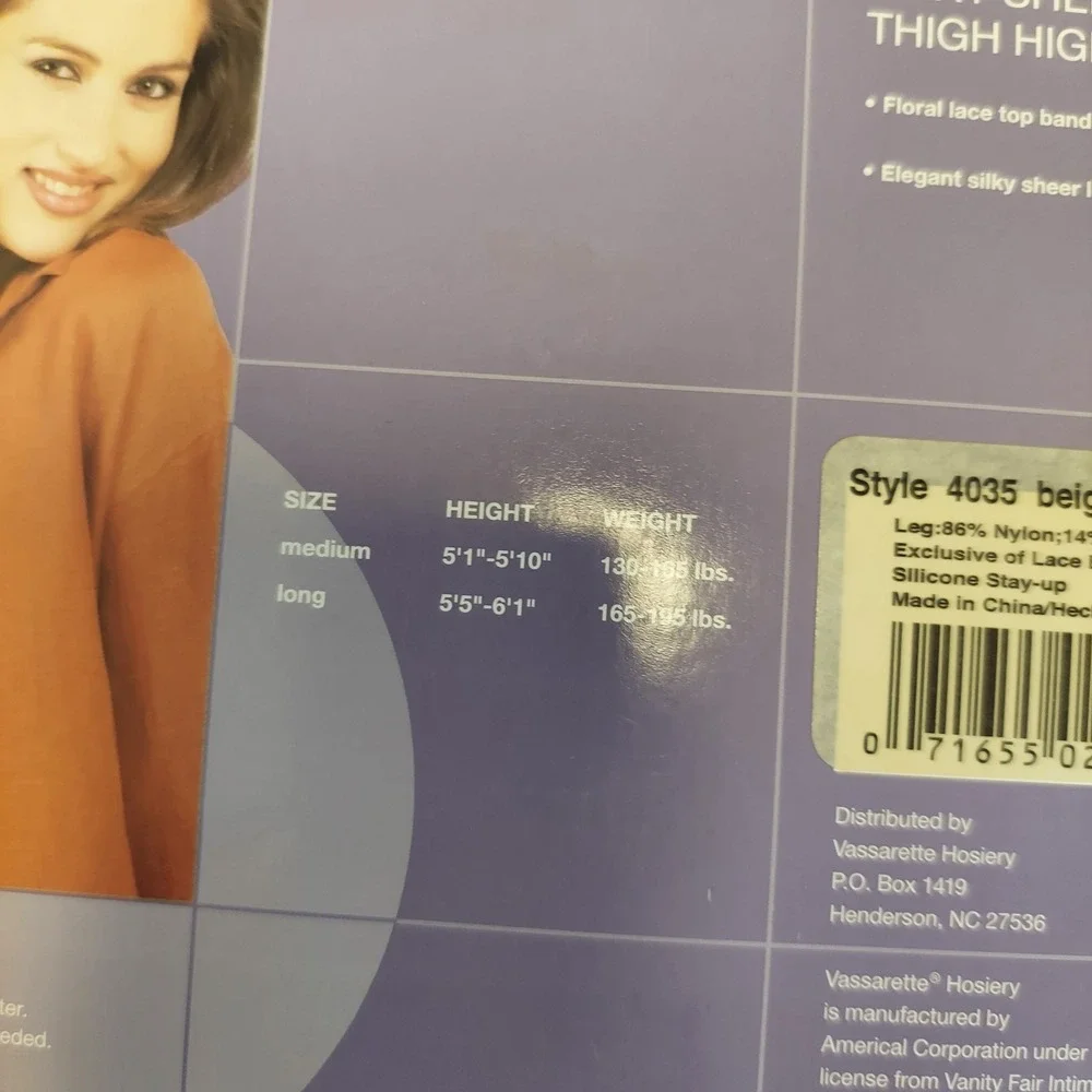 Vassarette HerSecret Silky Sheer Thigh Highs 4035‎ Beige Black Medium 2 Pair Lot
